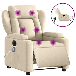 vidaXL Fauteuil inclinable de massage électrique crème tissu