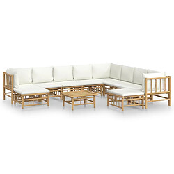 Maison Chic Salon de jardin 11pcs + coussins - Mobilier/Meubles de jardin - Table et chaises d'extérieur blanc crème bambou -MN33228