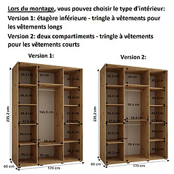 Abiks Meble Armoire à portes coulissantes Davos 2 H235.2 x L170 x P60 3 portes coulissante (Chêne artisan/Chêne artisan/Argent) pas cher