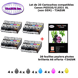 20 cartouches compatibles Canon PGI520 CLI521 XL pour Canon Pixma MP540 MP550 MP560 MP620 MP620B -10f A6 brillantes -T3AZUR