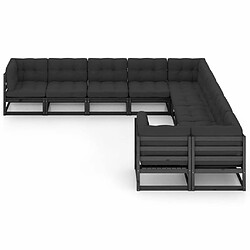 Maison Chic Salon de jardin 10 pcs + coussins - Mobilier/Meubles de jardin - Table et chaises d'extérieur Noir Bois de pin massif -MN70874