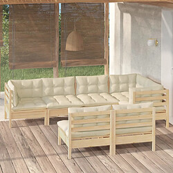 vidaXL Salon de jardin 7 pcs avec coussins crème bois de pin massif