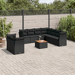 Maison Chic Salon de jardin 10 pcs avec coussins | Ensemble de Table et chaises | Mobilier d'Extérieur noir résine tressée -GKD71876