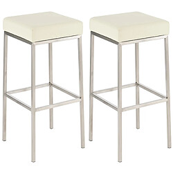 Decoshop26 Lot de 2 tabourets de bar avec repose-pieds design simple hauteur 85 cm en PVC crème et acier inoxydable 10_0004374