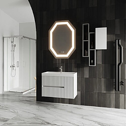 Kiamami Valentina MOBILIER DE SALLE DE BAIN SUSPENDU 80CM CANNELÉ BLANC AVEC MIROIR LED | CORTINA