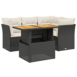 vidaXL Salon de jardin 5 pcs avec coussins noir résine tressée