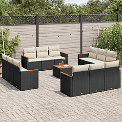 vidaXL Salon de jardin avec coussins 13 pcs noir résine tressée