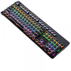 General Clavier de jeu, clavier de machine à écrire rétro 104 touches, rétroéclairé par LED, clavier filaire USB noir Steampunk bleu interrupteur clavier résistant aux rayures pour PC de jeu Windows(roulement noir)