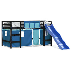 Vidaxl Lit mezzanine enfants et rideaux bleu 80x200cm bois pin massif