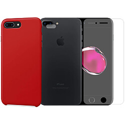 Protection intégrale Verre Trempé pour iPhone 8 Plus + Verre Trempé Caméra Arrière + Coque souple silicone Rouge - Visiodirect -