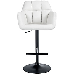 Decoshop26 Tabouret de bar chaise haute x1 fonction rotation 360° en PVC blanc avec coutures décoratives piètement métal noir 10_0005261