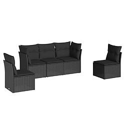 vidaXL Salon de jardin 5 pcs avec coussins noir résine tressée