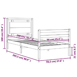 vidaXL Cadre de lit sans matelas 90x200 cm bois massif pas cher