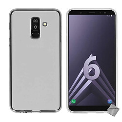 Htdmobiles Coque silicone gel fine pour Samsung Galaxy A6+ Plus (2018) + verre trempe - BLANC TRANSPARENT