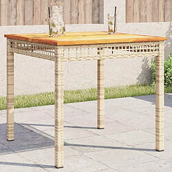 Maison Chic Table de jardin | Table d'extérieur beige 80x80x75 cm résine tressée et bois acacia -GKD44764