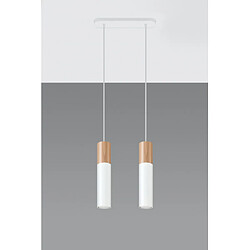 Luminaire Center Suspension Pablo Bois,acier blanc,bois naturel 2 ampoules 90cm