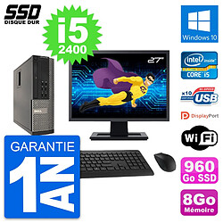 PC Dell OptiPlex 990 SFF Ecran 27" i5-2400 RAM 8Go SSD 960Go Windows 10 Wifi - Occasion