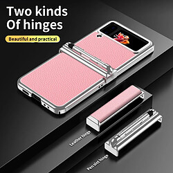 Coque en TPU + PU anti-rayures, texture litchi avec stylet télescopique pour votre Samsung Galaxy Z Flip3 5G - argent/rose