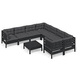 vidaXL Salon de jardin 9 pcs avec coussins Noir Bois de pin