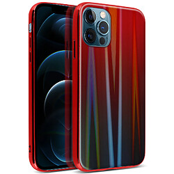 Avizar Coque iPhone 12 Pro Max Holographique Arc en Ciel Rigide Collection Aurora Rouge