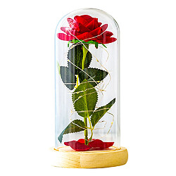 Éternelle Rose en Verre Dôme Cadeaux pour Elle, pour Toujours Rose Fleur avec des Lumières Led, base en bois Cadeaux pour Anniversaire, Mariages,