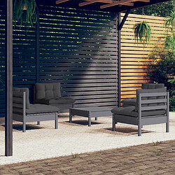 vidaXL Salon de jardin 5 pcs avec coussins anthracite bois de pin