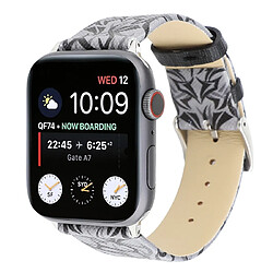 Wewoo Thorns Printing Bracelet de montre en cuir véritable pour Apple Watch séries 5 et 4 40 mm / 3 et 2 et 1 38 mm Gris noir