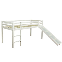 Homestyle4U Lit blanc mi-haut avec matelas sommier à lattes