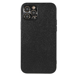 Coque en cuir véritable antichoc, texture litchi noir pour votre iPhone 12 Pro 6.1 pouces