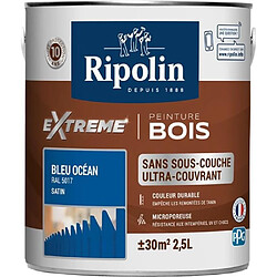 RIPOLIN Peinture pour pour Bois Interieur + Exterieur - Bleu Ocean Ral 5017 Satin, 2,5L