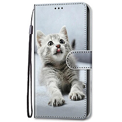 Etui en PU avec support A23 chat gris pour votre Samsung Galaxy S22