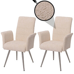 Decoshop26 Lot de 2 chaises de salle à manger avec accoudoirs en acier inoxydable brossé et tissu chenille crème 04_0007311