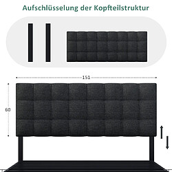 Acheter KOMHTOM Lit Capitonné 140*200 cm Avec 4 Tiroirs - Sommier À Lattes - Coffre - Tête De Lit Réglable - Support En Métal - Lin Noir - Matelas Inclus