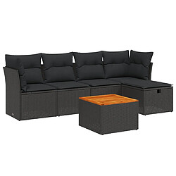 vidaXL Salon de jardin 6 pcs avec coussins noir résine tressée