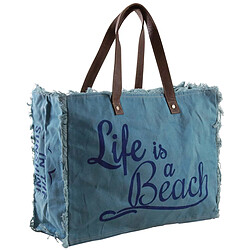 Aubry Gaspard Sac en coton décor Life is a beach bleu.