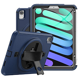 Coque en TPU antichoc, 3 couches avec béquille et bandoulière Noir/bleu marine pour votre iPad mini (2021)