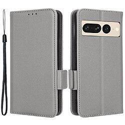 Etui en PU texture litchi, fermoir magnétique double, anti-chocs avec support pour votre Google Pixel 7 Pro 5G - gris