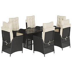 vidaXL Ensemble à manger de jardin coussins 7pcs Noir Résine tressée