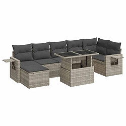 vidaXL Salon de jardin 8 pcs avec coussins gris clair résine tressée