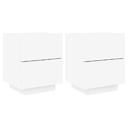 vidaXL Armoires de chevet et lumières LED 2pcs blanc bois d'ingénierie