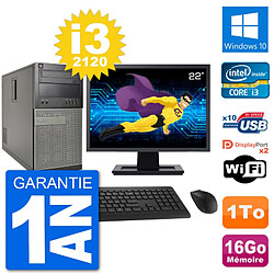 PC Tour Dell 7010 Ecran 22" Intel i3-2120 RAM 16Go Disque 1To Windows 10 Wifi - Occasion