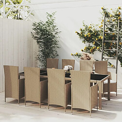 Salle à dîner de jardin 9 pcs,Table et chaise à manger coussins Résine tressée Beige -MN62936