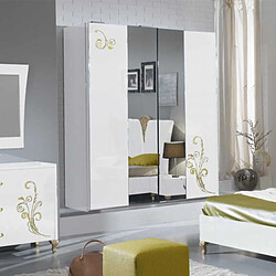 Avis Dansmamaison Armoire 2 portes coulissantes Laqué Blanc Brillant / Or - SEBORGA