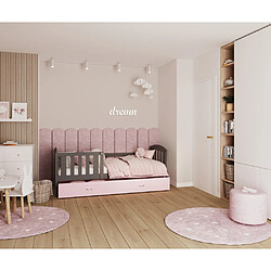 Kids Literie Lit Enfant Teo 90x190 Gris - rose Livré avec sommiers, tiroir et matelas en mousse de 7cm