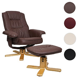 Mendler Fauteuil relax M56, Fauteuil TV avec pouf Ottomane, Similicuir Eucalyptus Bois MVG-certifié ~ rouge-brun