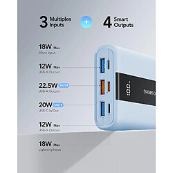 Acheter SANAG Batterie Externe 20000Mah Qc 22.5W Mini Power Bank Usb C Charge Rapide En Pd 20W Batterie Portable Avec 3 Ports Usb Sortie Et Led Display Pour Samsung, Iphone,Huawei,Xiaomi Etc (Bleu)