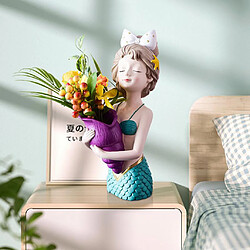 Acheter Sculpture De Bureau à Domicile En Résine De Vase à Fleurs Sèches Fille Mignonne Mermaid_Blue