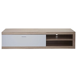 Avis Mendler Meuble TV HWC-L33, Table de télévision Table basse Armoire TV Commode, bois 43x180x41cm Compartiment de rangement, aspect chêne, blanc