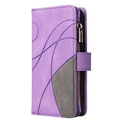 Etui en PU épissage bicolore avec support, porte-cartes et pochette zippée violet clair pour votre Sony Xperia 10 III 5G/Xperia 10 III Lite