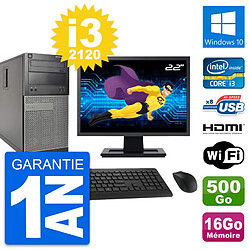 PC Tour Dell 390 MT Ecran 22" i3-2120 RAM 16Go Disque 500Go HDMI Windows 10 Wifi - Occasion